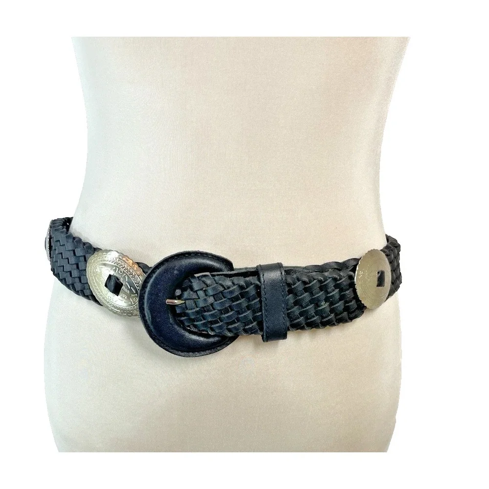 Vintage Women's  Capezio Black Braided Concho Leather Belt M/L‎